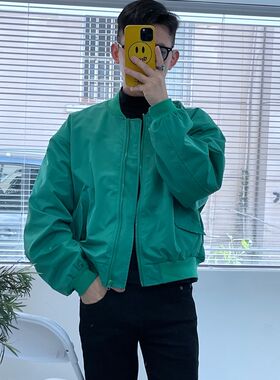 卷毛男装2022春装新品韩版短款男纯色外套修身工装机车翻领夹克潮