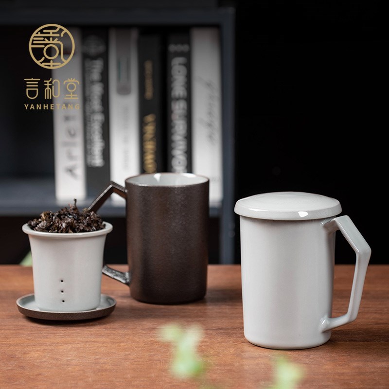 马克杯陶瓷简约带盖过滤办公室大容量定制logo茶水分离杯子泡茶杯