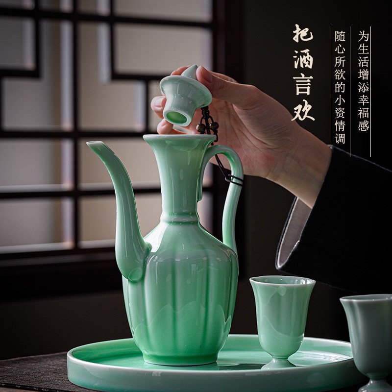 宋代古风酒壶仿古酒具家用白酒杯套装烈酒杯中式复古分酒器高脚杯