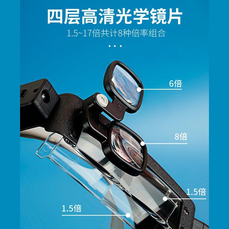头戴式放大镜高清灯倍修理钟表维修手机电路板焊接专用充电带眼镜