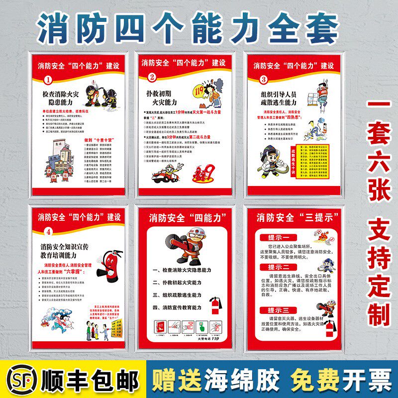 消防四个能力全套工厂车间安全生产管理规章标识上墙仓库企业标语