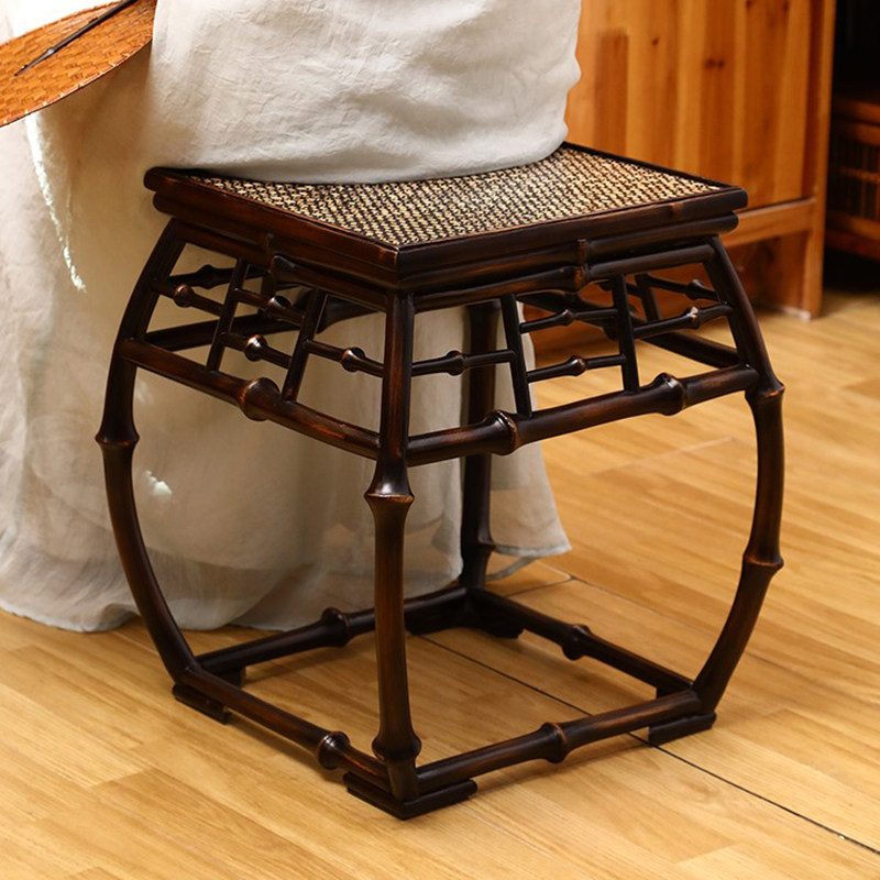 明式鼓凳筇竹方凳禅意杌凳茶室竹凳子餐凳复古手工原竹茶空间家具
