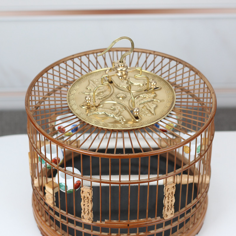 鸟笼红子靛颏鸟笼紫竹老竹皮抛光精品绣眼贝子玉鸟鸟笼带抽屉圆笼