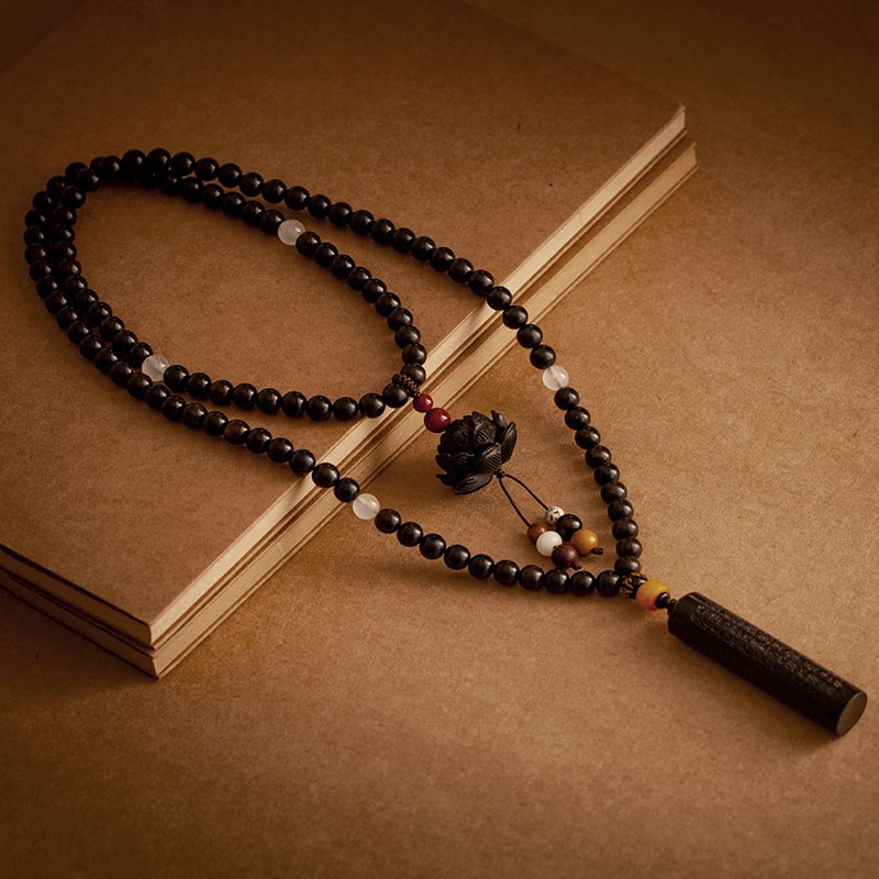 黑檀木心经汽车挂件朱砂本命佛车载平安符莲花高档车内后视镜吊饰