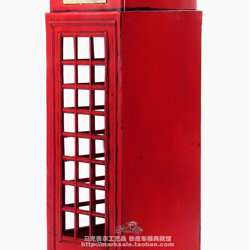 英国伦敦老式电话亭模型铁皮仿古做旧铁艺模型摆件工艺品家居饰品
