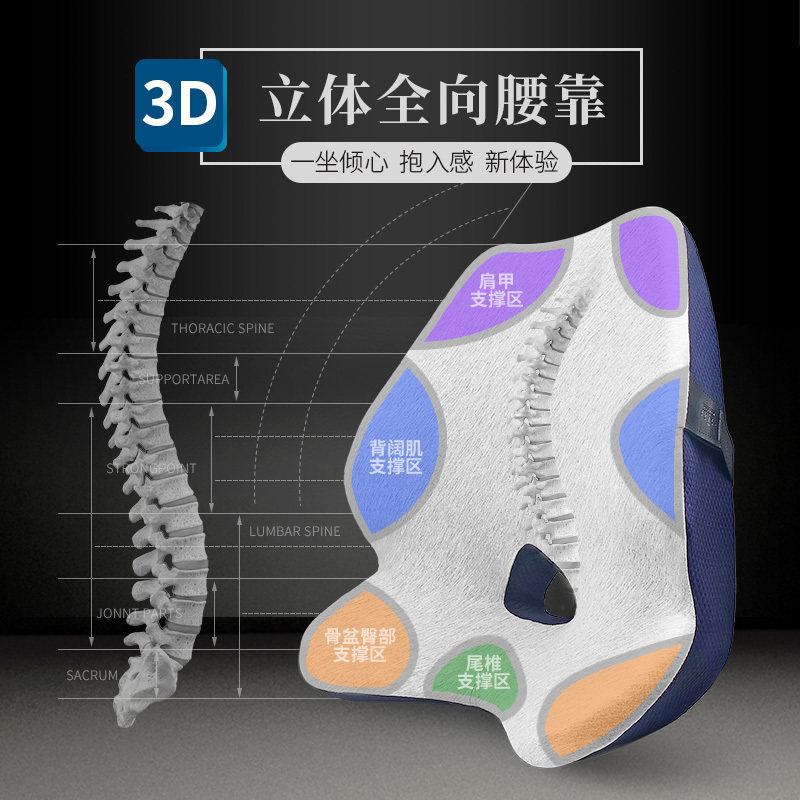 3D靠背垫办公室腰靠久坐护腰椎神器汽车座椅靠垫学生腰垫靠枕腰枕