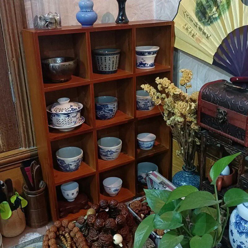 复古壁挂紫砂壶格子收纳架实木质十二格桌面收纳博古架茶具展示架