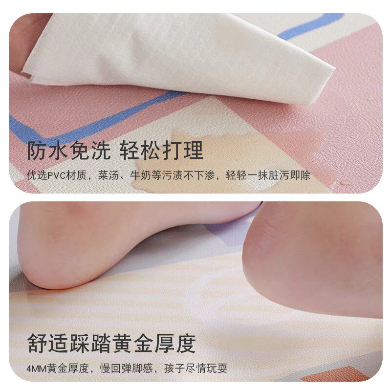 儿童爬行地毯客厅圆形卡通防水可擦卧室玩具房男孩学习桌地垫防摔
