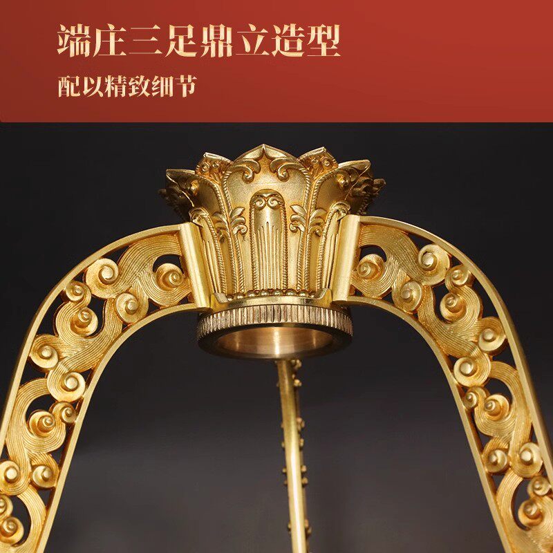 黄铜长柄莲花三脚架大款加长20厘米以上莲台座莲支架手摇转轮底座
