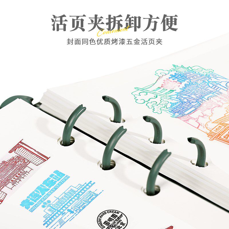 活页旅行盖章收集本A5笔记本本子空白页集章打卡本皮面创意手帐本图片