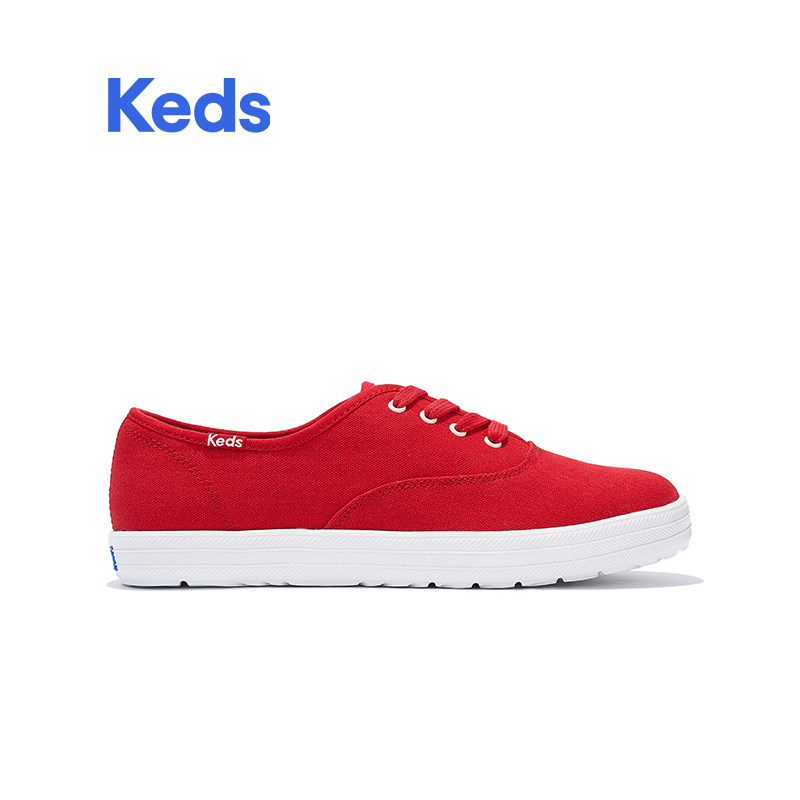 Keds2026春夏新品红色帆布鞋女休闲百搭平底鞋板鞋潮流单鞋