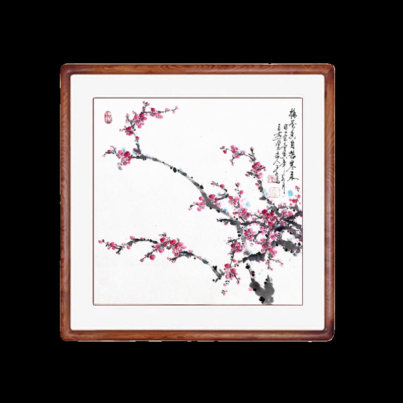 玄关装饰画国画梅花斗方纯手绘客厅办公室挂画轴木框装裱水墨字画