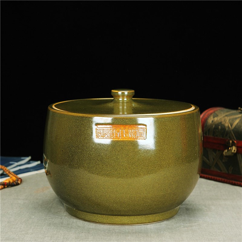 景德镇陶瓷茶叶末釉米缸10斤20斤30斤装普洱茶缸米桶储物罐腌油缸