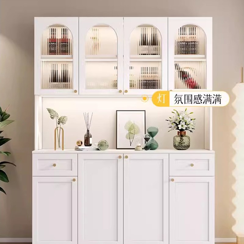 法式奶油风餐边柜一体立柜家用客厅靠墙储物柜欧式简约餐厅茶水柜