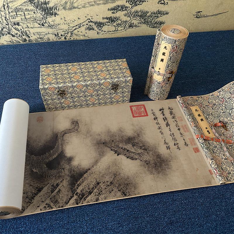 南宋 陈容 九龙图 水墨画国画高清微喷复制长卷装裱卷轴装饰画