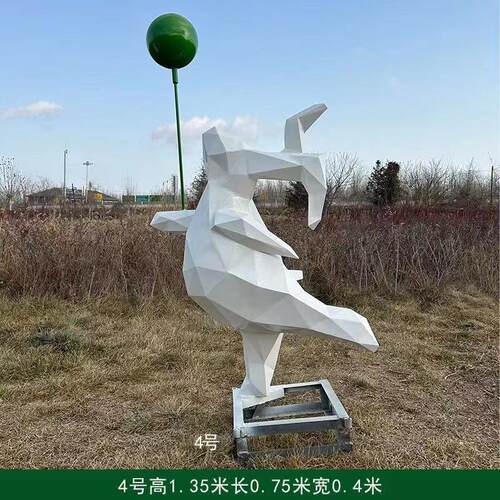 不锈钢兔子雕塑金属艺术几何切面兔子卡通造型情侣兔户外商场摆件
