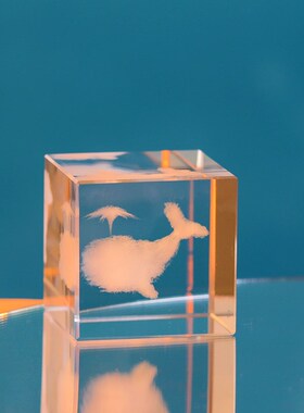 云朵爱心方体水晶小摆件治愈系书房工位桌面装饰品高级感新年礼物