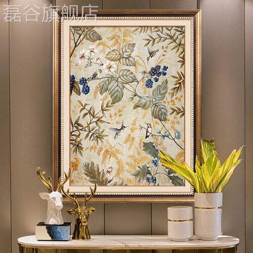 网红美式玄园关饰画竖版简美走廊过装道尽头挂画田风格餐厅花鸟壁