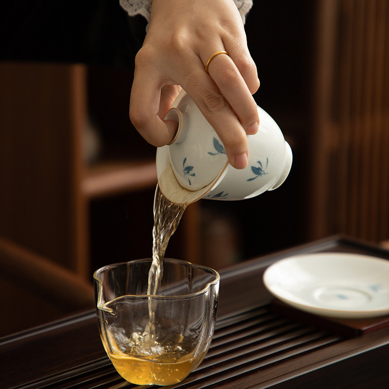德化陶瓷手绘兰花盖碗茶杯功夫茶具单个三才泡茶碗不烫手泡茶杯子