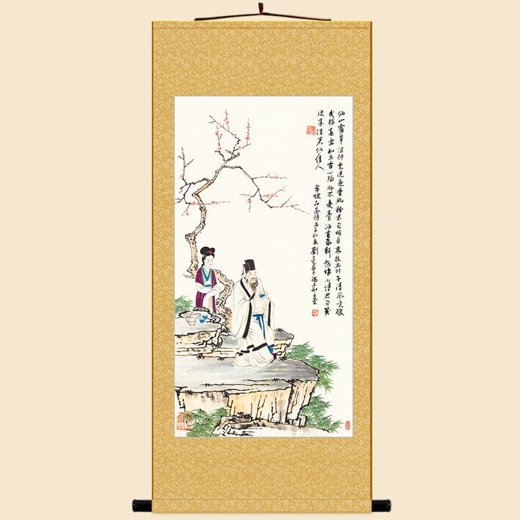 苏东坡品茶图人物画像 绢布卷轴挂画 茶馆茶庄茶文化装饰字画定制
