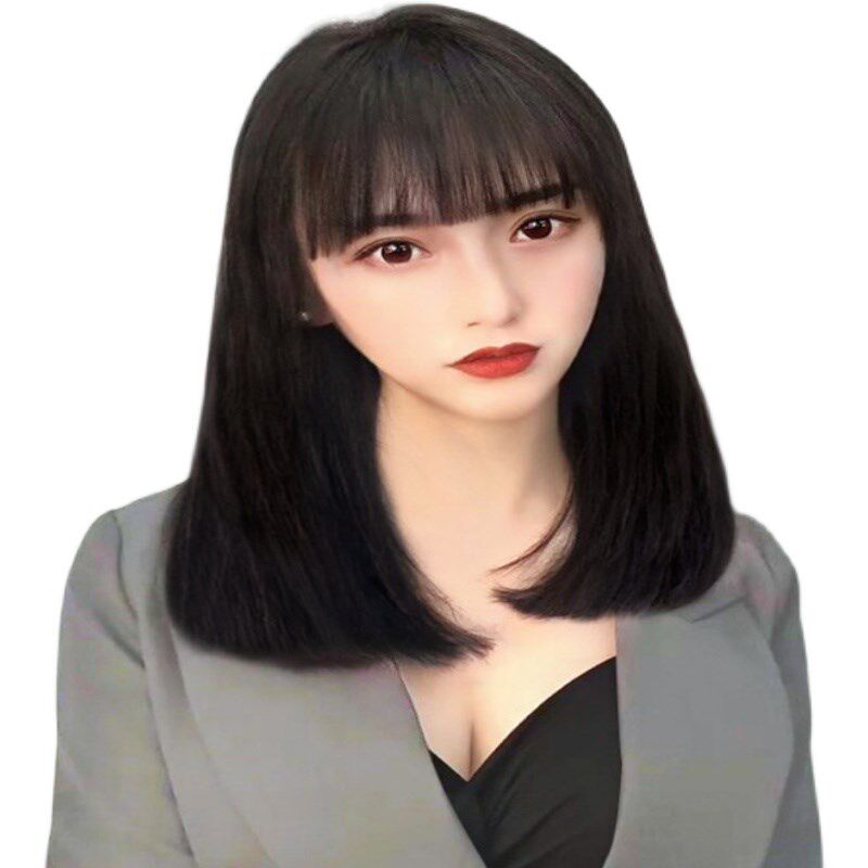 假发女长发漫画空气刘海假发女短发自然全头套lisa发一刀切黑长直