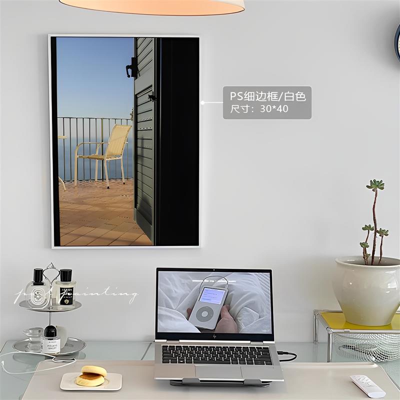 港画 北欧治愈挂画门外的椅子清新治愈床卧室挂画工作室摆件壁画