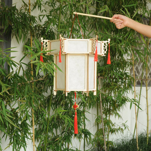 儿童DIY六角宫灯材料 中国风木质手工灯笼 春节中秋节花灯套件