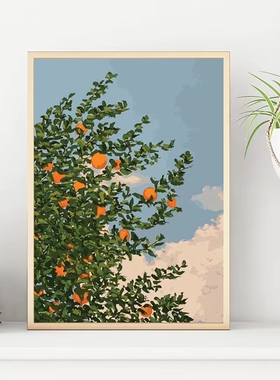 数字油画diy卧室风景手绘手工填充填色清新治愈花卉油彩挂画 夏橙
