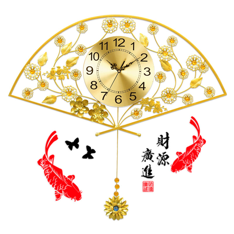 中国风扇形中式钟表挂钟客厅静音卧室创意个性大气石英时尚钟家用