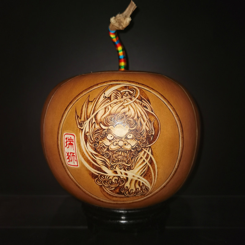 坐忘堂 天然葫芦手工 狮虎龙 烙画转印 客厅电视柜玄关装饰品摆件