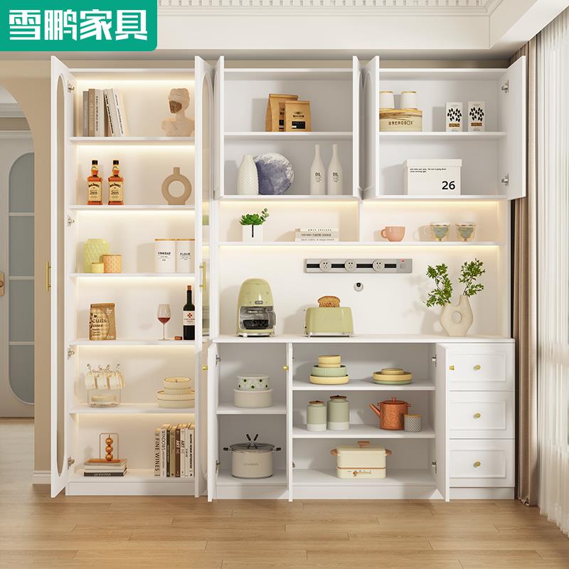 奶油风餐边柜客厅靠墙一体酒柜水吧台厨房多功能橱柜储物柜6G260
