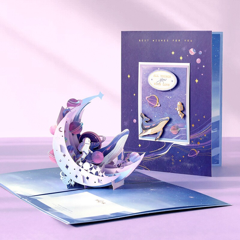 创意高级感3D纸雕立体小卡片节日祝福高档贺卡明信片生日礼物手写