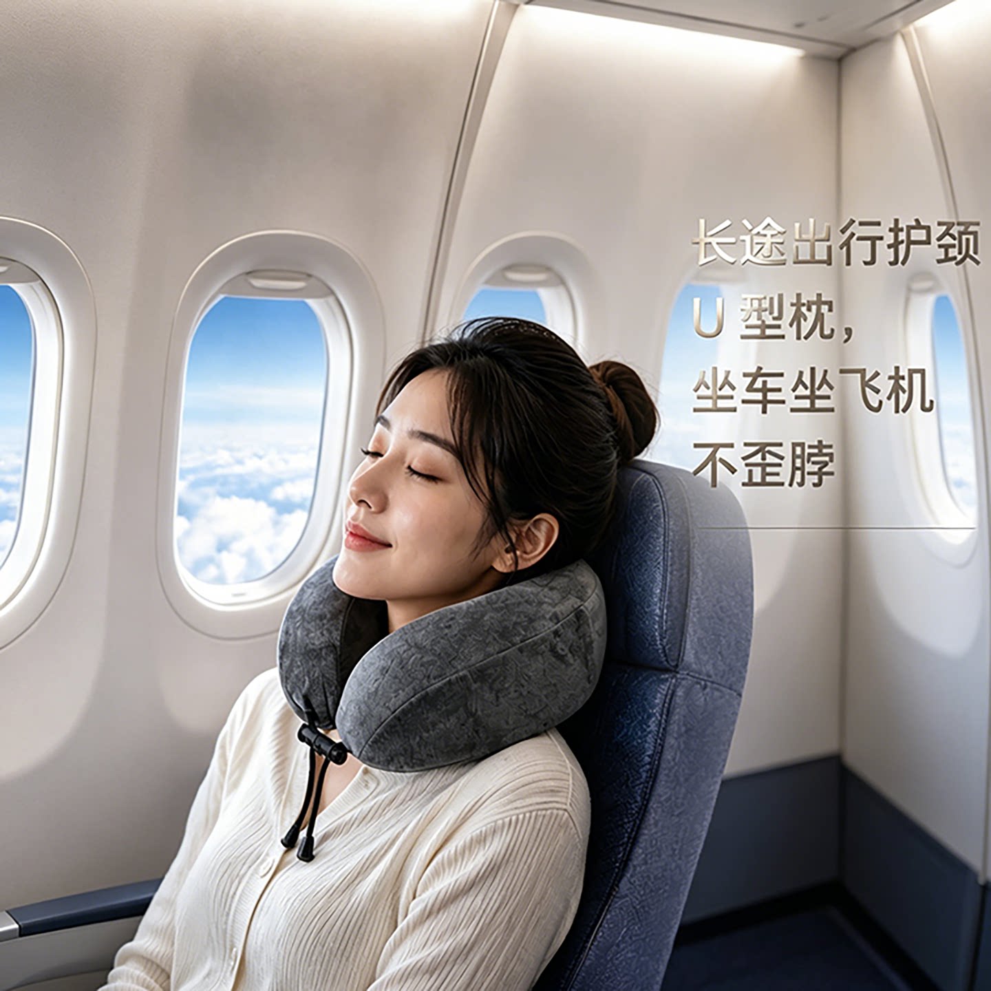 记忆棉慢回弹护颈U型枕可拆洗图片