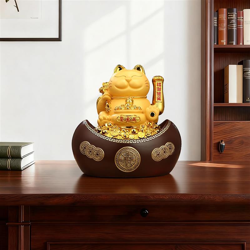 招财猫摆件自动招手办公室前台店铺收银台元宝存钱罐装饰开业礼物