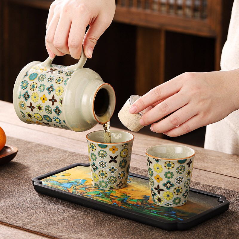 汝窑小暖壶焖茶壶办公室水杯马克杯带盖家用创意泡茶杯一壶两杯