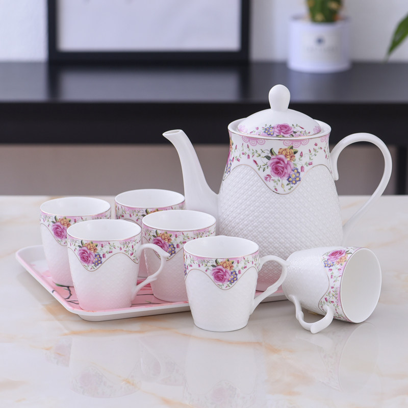北欧式陶瓷水具套装家用陶瓷杯茶具客厅简约瓷茶壶套杯过滤冷水壶