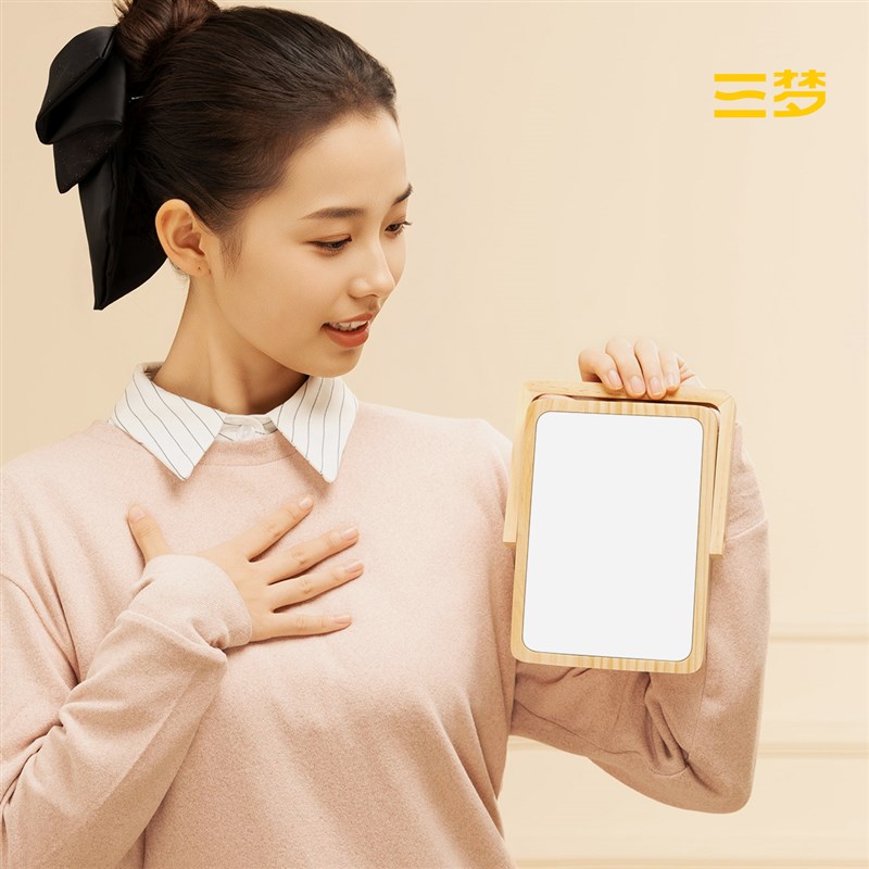 实木化妆镜子梳妆镜台式桌面可调节卧室家用便携高级梳妆台小镜子