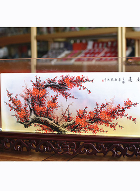 家居办公水晶摆件内画屏风玻璃工艺品手绘梅花图礼品开业