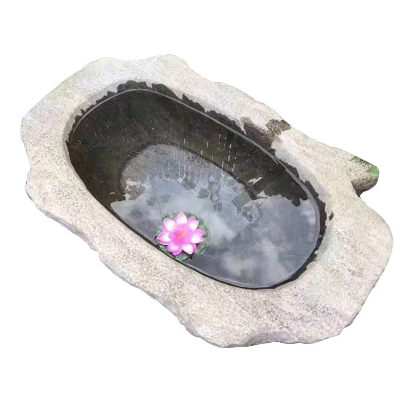日式石钵庭院禅意水景山水花园惊鹿器石盆户外石缸流水石头盆水钵