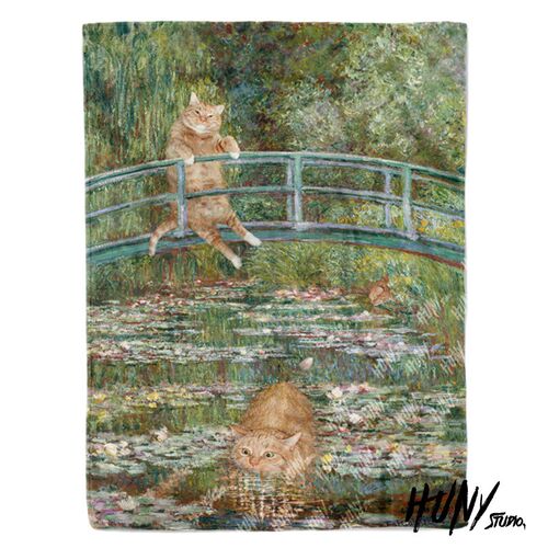 橘猫星月夜艺术画梵高莫奈名画二创网红毛毯挂毯休闲毯沙发毯绒毯