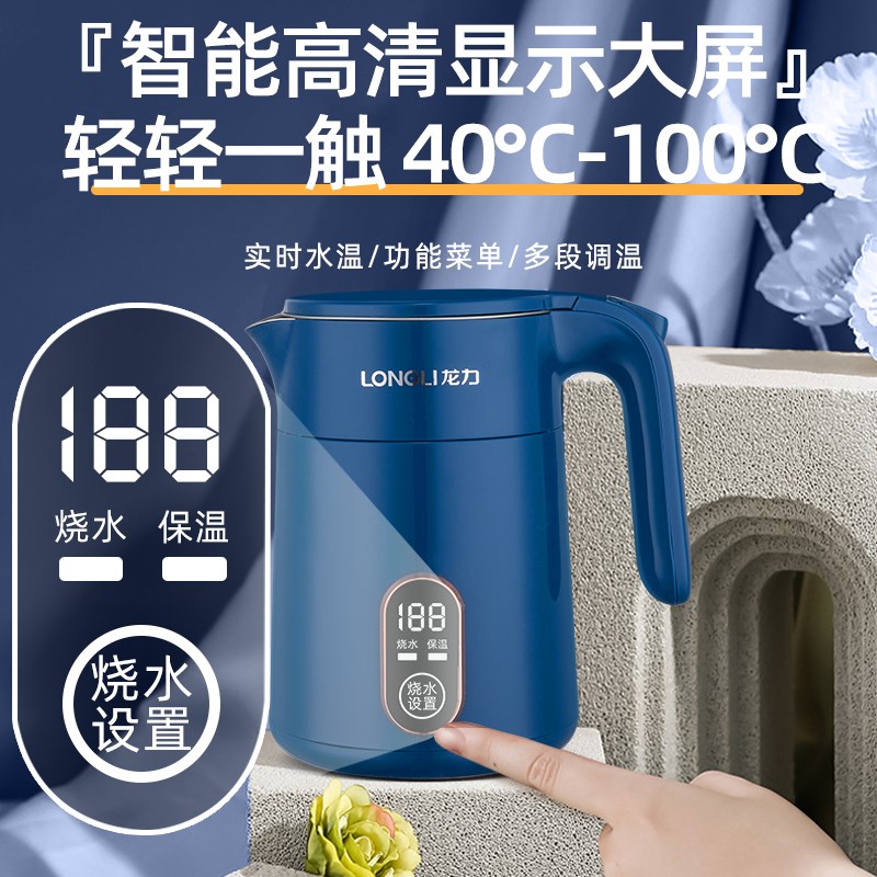 龙力烧水壶便携式2025新款电热水壶316不锈钢调温保温一体0.4升