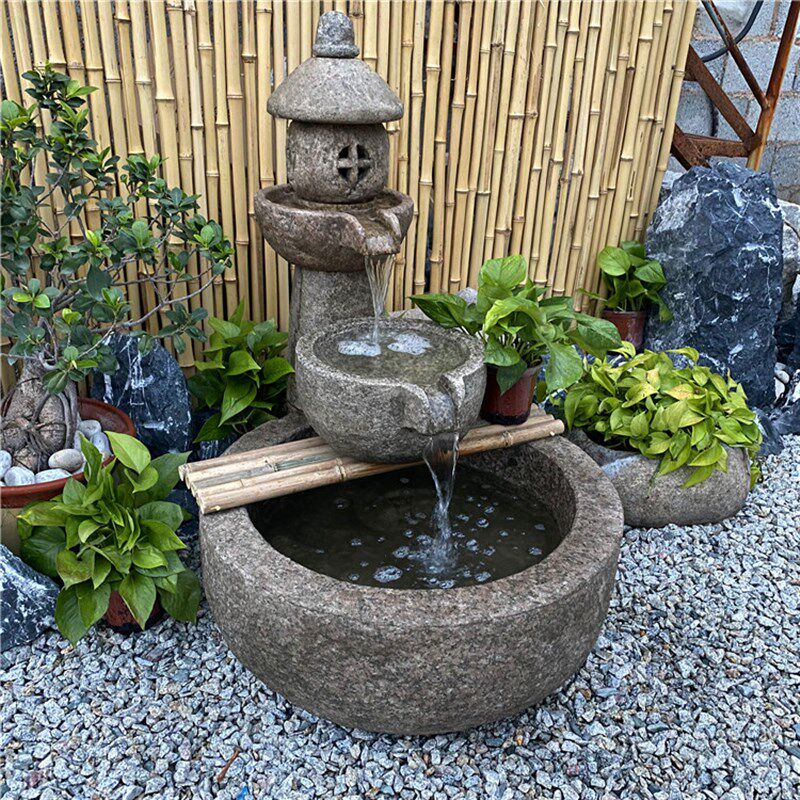 天然原石流水石盆摆件简约石臼庭院中式养鱼池花园造景石槽水景