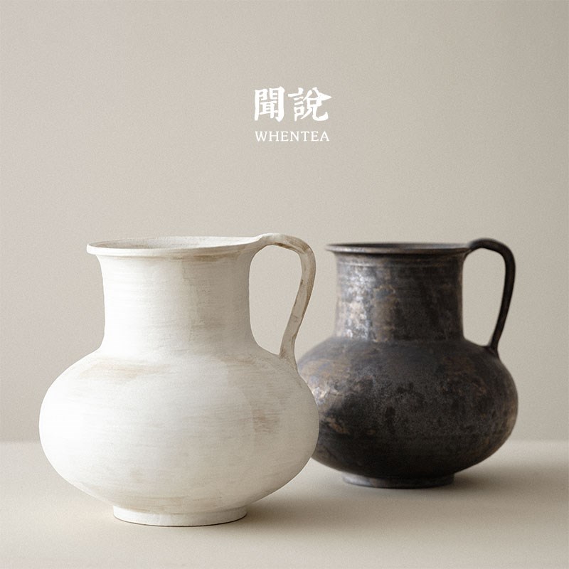 闻说日式侘寂风纯手工大花瓶 景德镇陶艺茶空间花器摆件茶道具