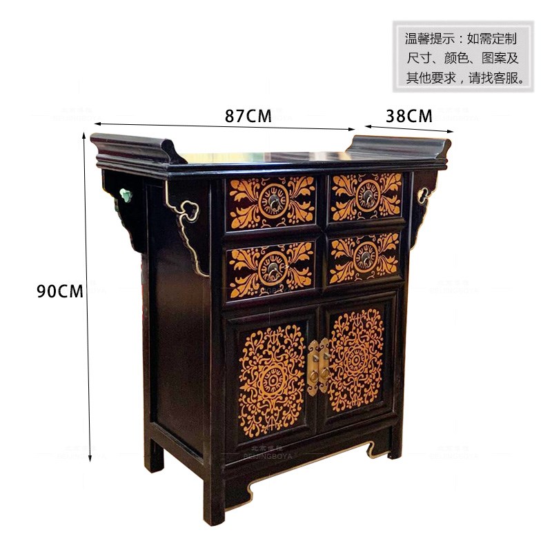 新古典复古怀旧门厅玄关柜客厅陈列柜手工彩绘餐边柜书房茶室储物