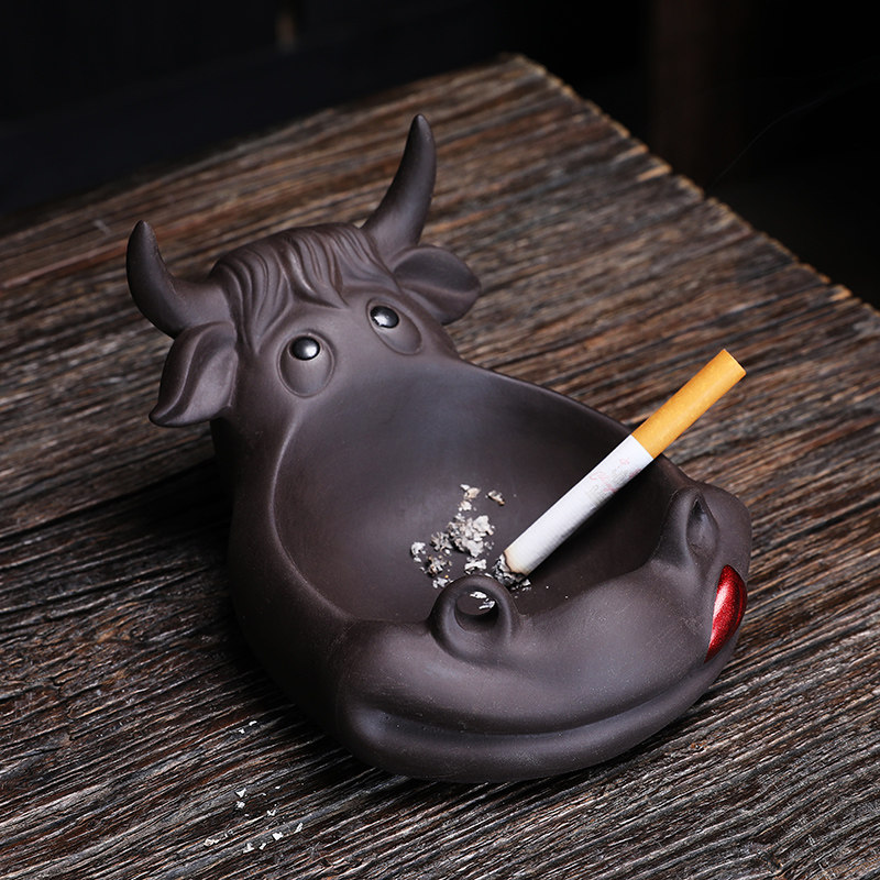 复古创意紫砂烟灰缸个性卡通动物收纳摆件家用办公室酒店客厅烟缸