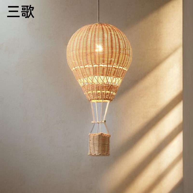 热气球吊灯简约藤编竹艺餐厅儿童房民宿游乐场幼儿园田园艺术吊灯