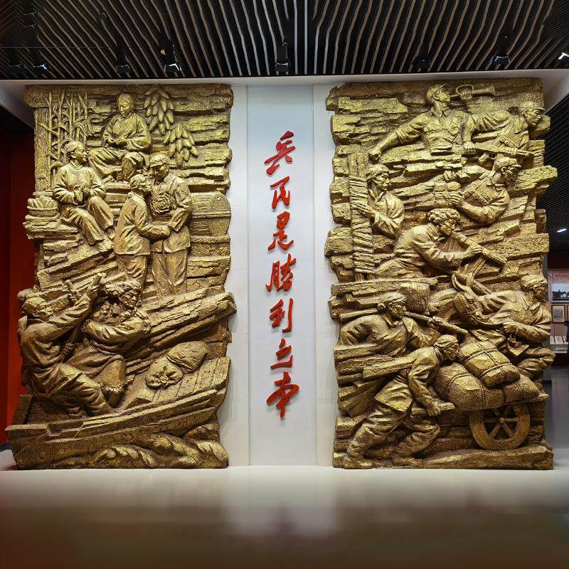 玻璃钢仿铜人物浮雕定制名人历史典故背景墙户外展馆文化馆摆件