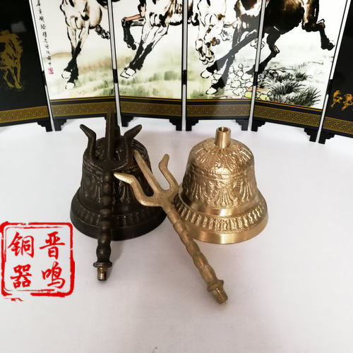 纯铜金刚铃三叉铜铃法器法会专用三清铃佛铃法器黄铜手摇铃钟玲