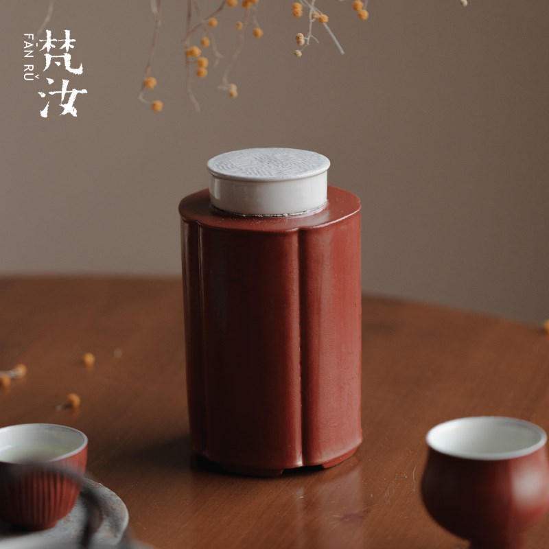 梵汝日式手工陶艺侘寂风粗陶茶叶罐家用复古储茶罐防潮储存密封罐