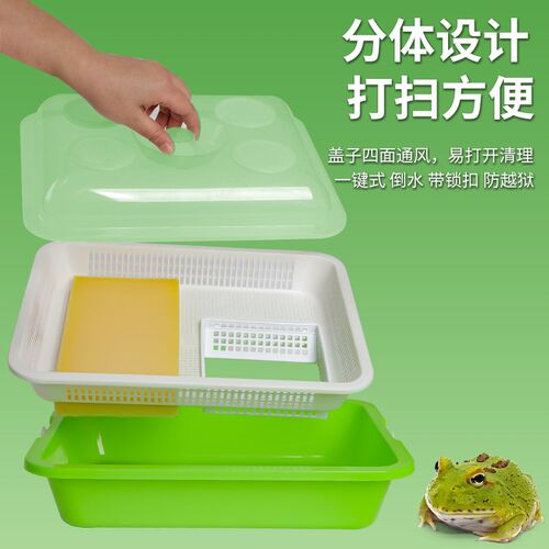 角蛙饲养盒饲养箱造景角蛙乌龟蝾螈缸两栖专用带晒台生化棉保湿